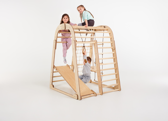 Aire de Jeux en Bois pour Enfants - 7en1 Aire de Jeux + Ensemble de Balançoires + Toboggan + Complément artistique