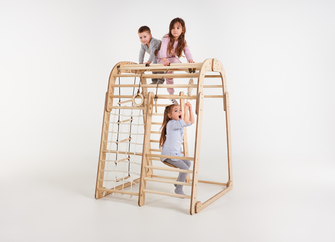 Aire de Jeux en Bois pour Enfants - 7en1 Aire de Jeux + Ensemble de Balançoires + Toboggan + Complément artistique