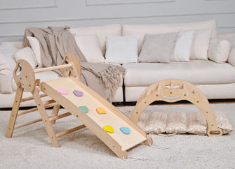 4en1 Ensemble d'escalade pour enfants : Échelle Triangulaire + Arche d'Escalade + Toboggan + Coussin (1-3 ans)