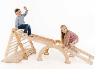 5en1 Ensemble d'Escalade Montessori : Échelle Triangulaire + Arche d'Escalade + Toboggan + Filet d'Escalade + Ajout Artistique