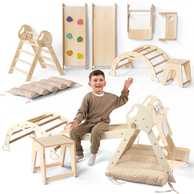 5en1 Ensemble d'escalade pour enfants : Échelle Triangulaire + Arche d'Escalade + Ajout Artistique + Toboggan + Coussin (1-3 ans)
