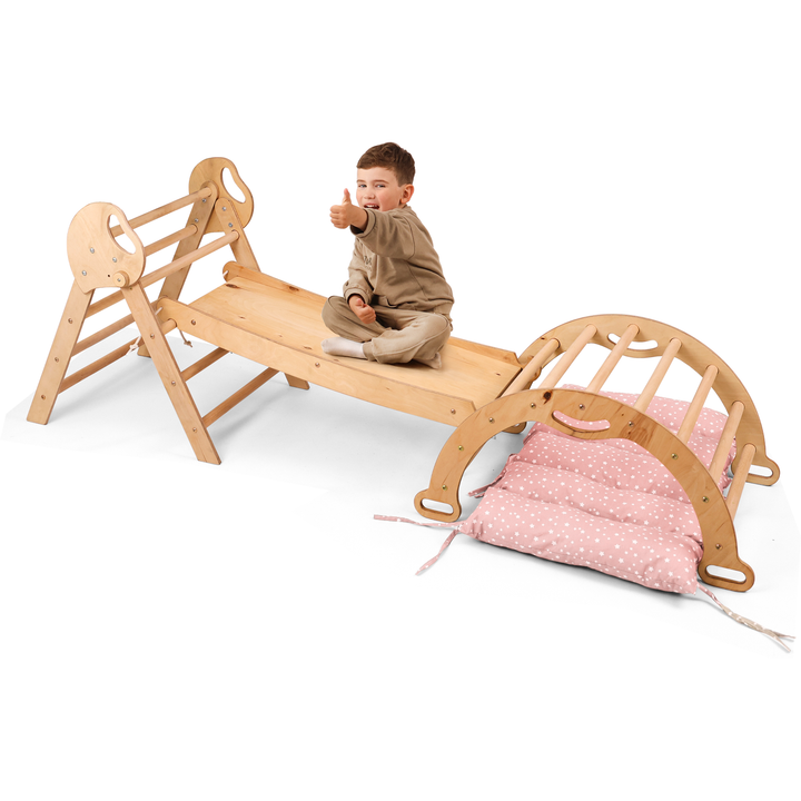 4en1 Ensemble d'escalade pour enfants : Échelle Triangulaire + Arche d'Escalade + Toboggan + Coussin (1-3 ans)