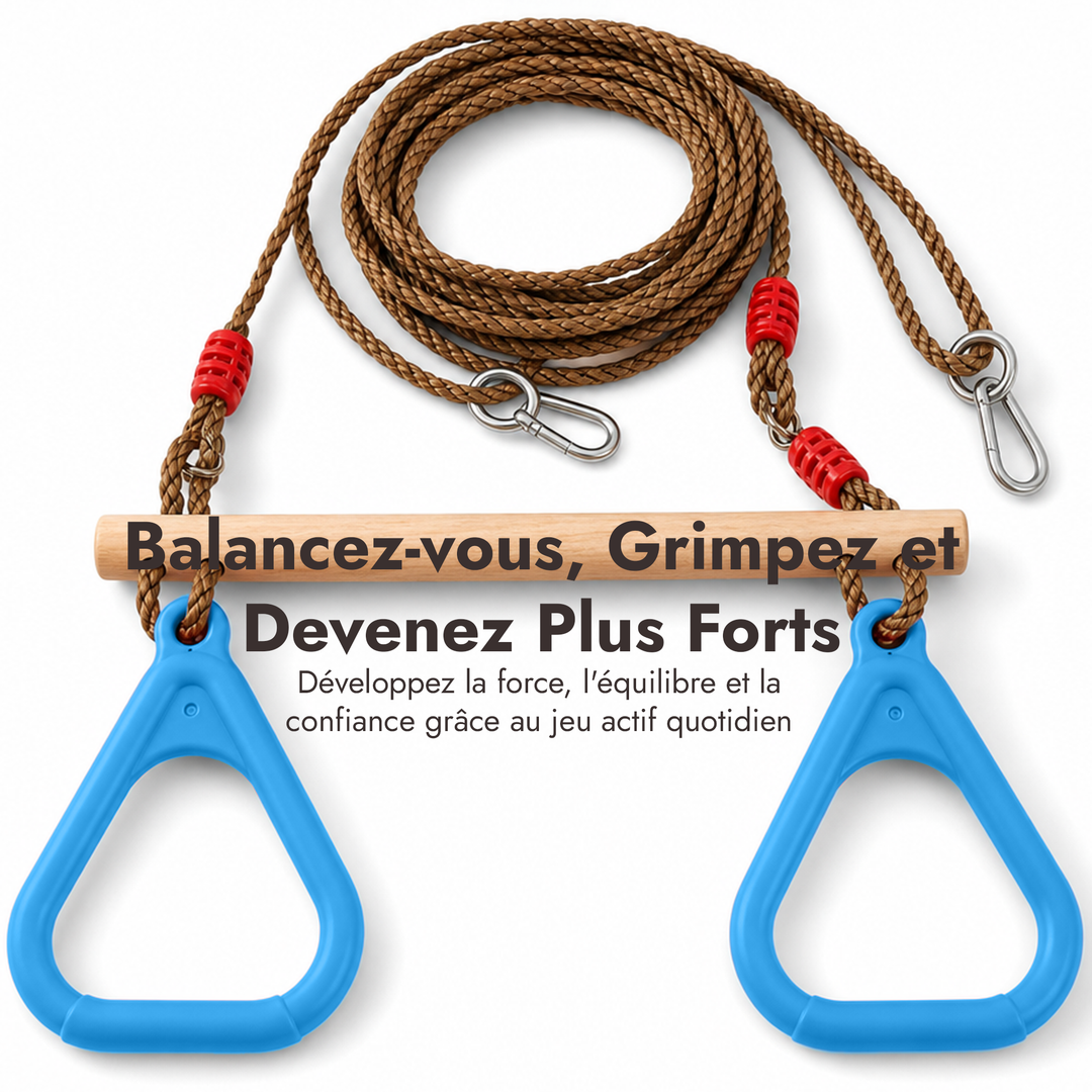 Kit balançoire 2en1 : Trapèze + Anneaux de gymnastique