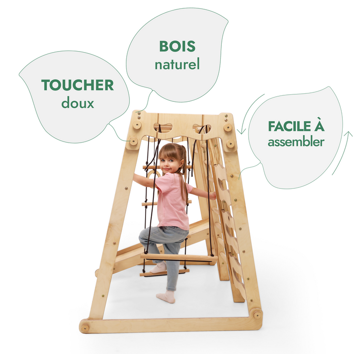 Jungle Gym d'intérieur 6 en 1 pour enfants : aire de jeux + balançoires + toboggan + corde + escaliers