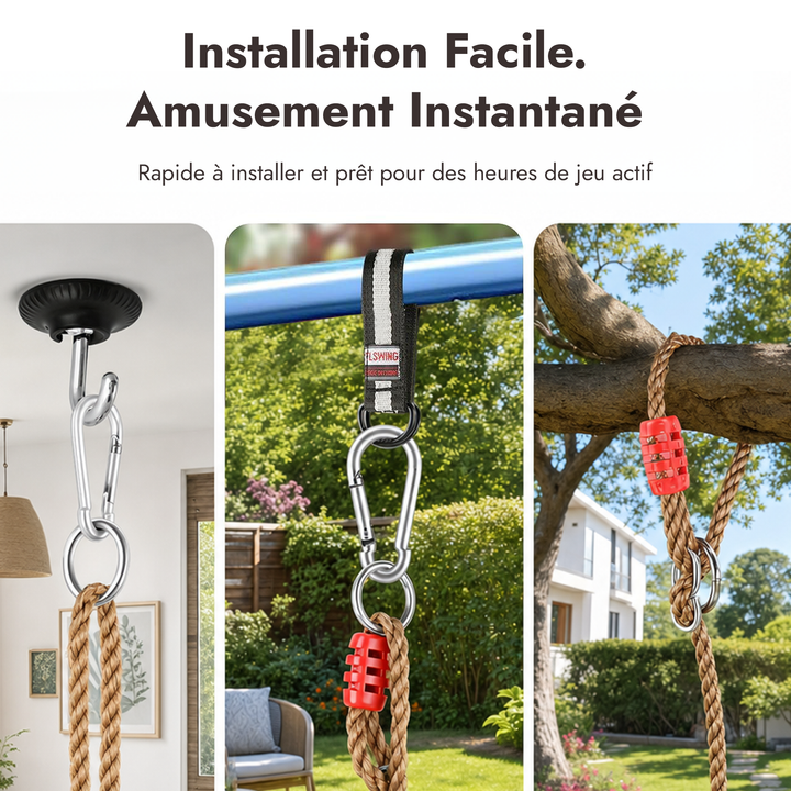 Kit balançoire 2en1 : Trapèze + Anneaux de gymnastique