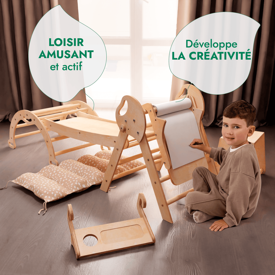 4en1 Ensemble d'escalade pour enfants : Échelle Triangulaire + Arche d'Escalade + Ajout Artistique + Toboggan + Coussin (1 - 3 ans) - Goodevas FR
