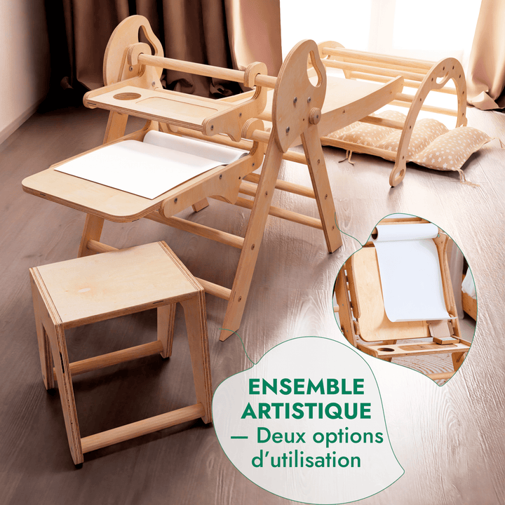 4en1 Ensemble d'escalade pour enfants : Échelle Triangulaire + Arche d'Escalade + Ajout Artistique + Toboggan + Coussin (1 - 3 ans) - Goodevas FR