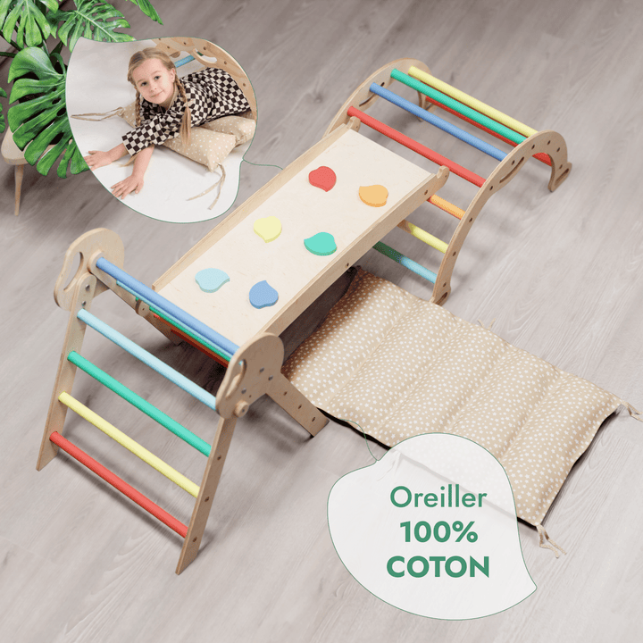 4en1 Ensemble d'escalade pour enfants : Échelle Triangulaire + Arche d'Escalade + Toboggan + Coussin (1 - 3 ans) - Arc - en - ciel - Goodevas FR