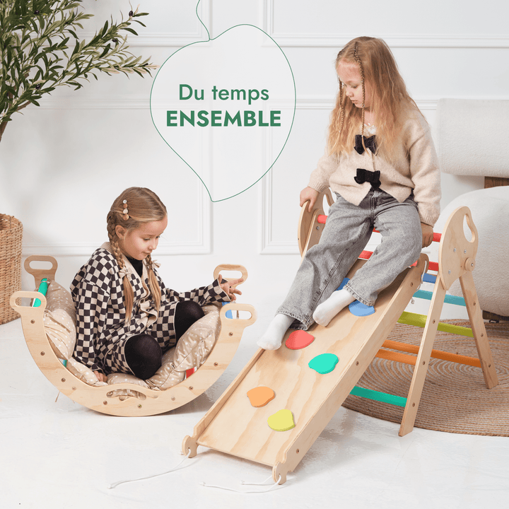 4en1 Ensemble d'escalade pour enfants : Échelle Triangulaire + Arche d'Escalade + Toboggan + Coussin (1 - 3 ans) - Arc - en - ciel - Goodevas FR
