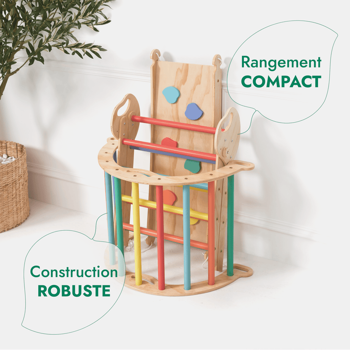 4en1 Ensemble d'escalade pour enfants : Échelle Triangulaire + Arche d'Escalade + Toboggan + Coussin (1 - 3 ans) - Arc - en - ciel - Goodevas FR