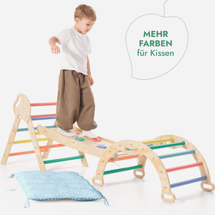 4en1 Ensemble d'escalade pour enfants : Échelle Triangulaire + Arche d'Escalade + Toboggan + Coussin (1 - 3 ans) - Arc - en - ciel - Goodevas FR