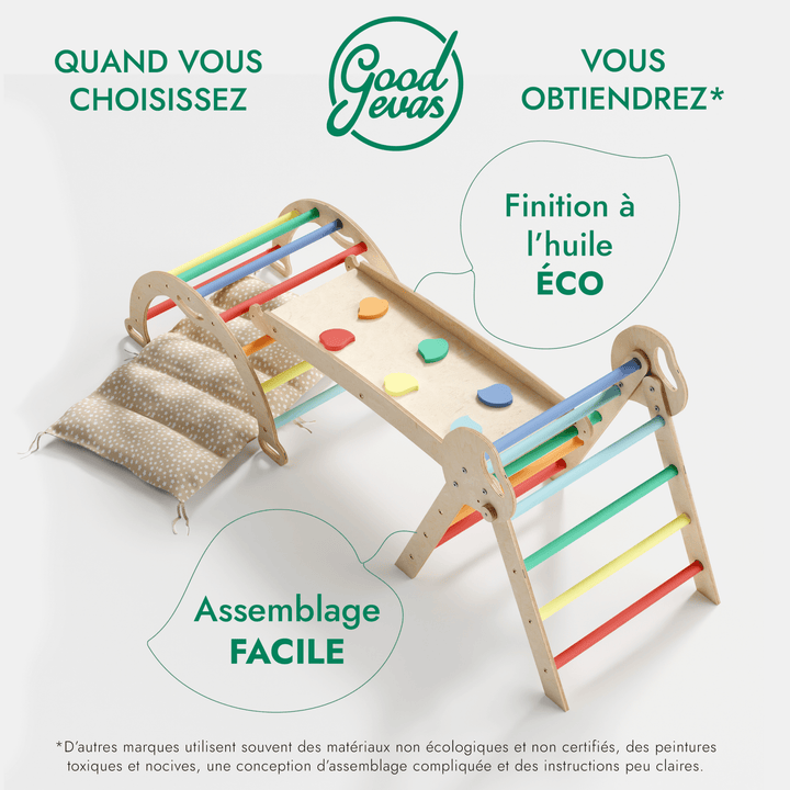 4en1 Ensemble d'escalade pour enfants : Échelle Triangulaire + Arche d'Escalade + Toboggan + Coussin (1 - 3 ans) - Arc - en - ciel - Goodevas FR