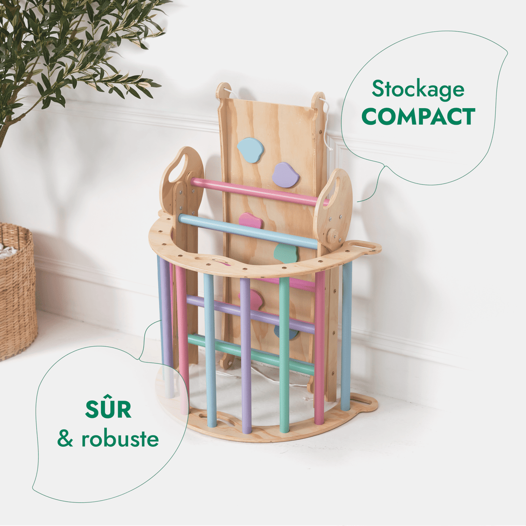 4en1 Ensemble d'escalade pour enfants : Échelle Triangulaire + Arche d'Escalade + Toboggan + Coussin (1 - 3 ans) - Pastel - Goodevas FR