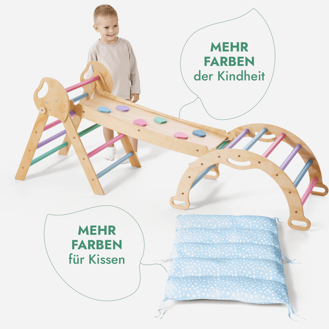 4en1 Ensemble d'escalade pour enfants : Échelle Triangulaire + Arche d'Escalade + Toboggan + Coussin (1 - 3 ans) - Pastel - Goodevas FR