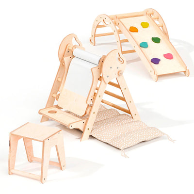 5en1 Ensemble d'escalade pour enfants : Échelle Triangulaire + Arche d'Escalade + Ajout Artistique + Toboggan + Coussin (1-3 ans)