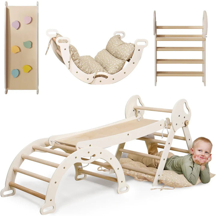 4en1 Ensemble d'escalade pour enfants : Échelle Triangulaire + Arche d'Escalade + Toboggan + Coussin (1 - 3 ans) - Goodevas FR