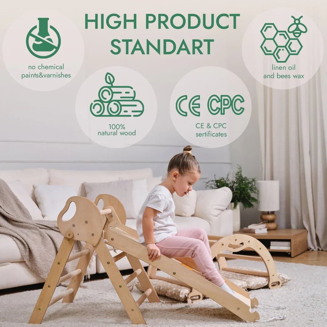 4en1 Ensemble d'escalade pour enfants : Échelle Triangulaire + Arche d'Escalade + Toboggan + Coussin (1 - 3 ans) - Goodevas FR