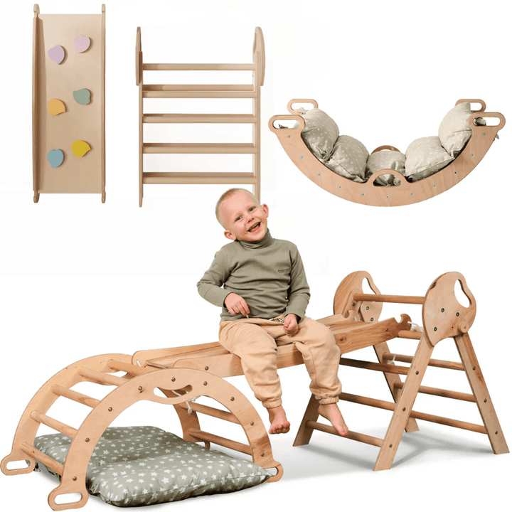 4en1 Ensemble d'escalade pour enfants : Échelle Triangulaire + Arche d'Escalade + Toboggan + Coussin (1 - 3 ans) - Goodevas FR