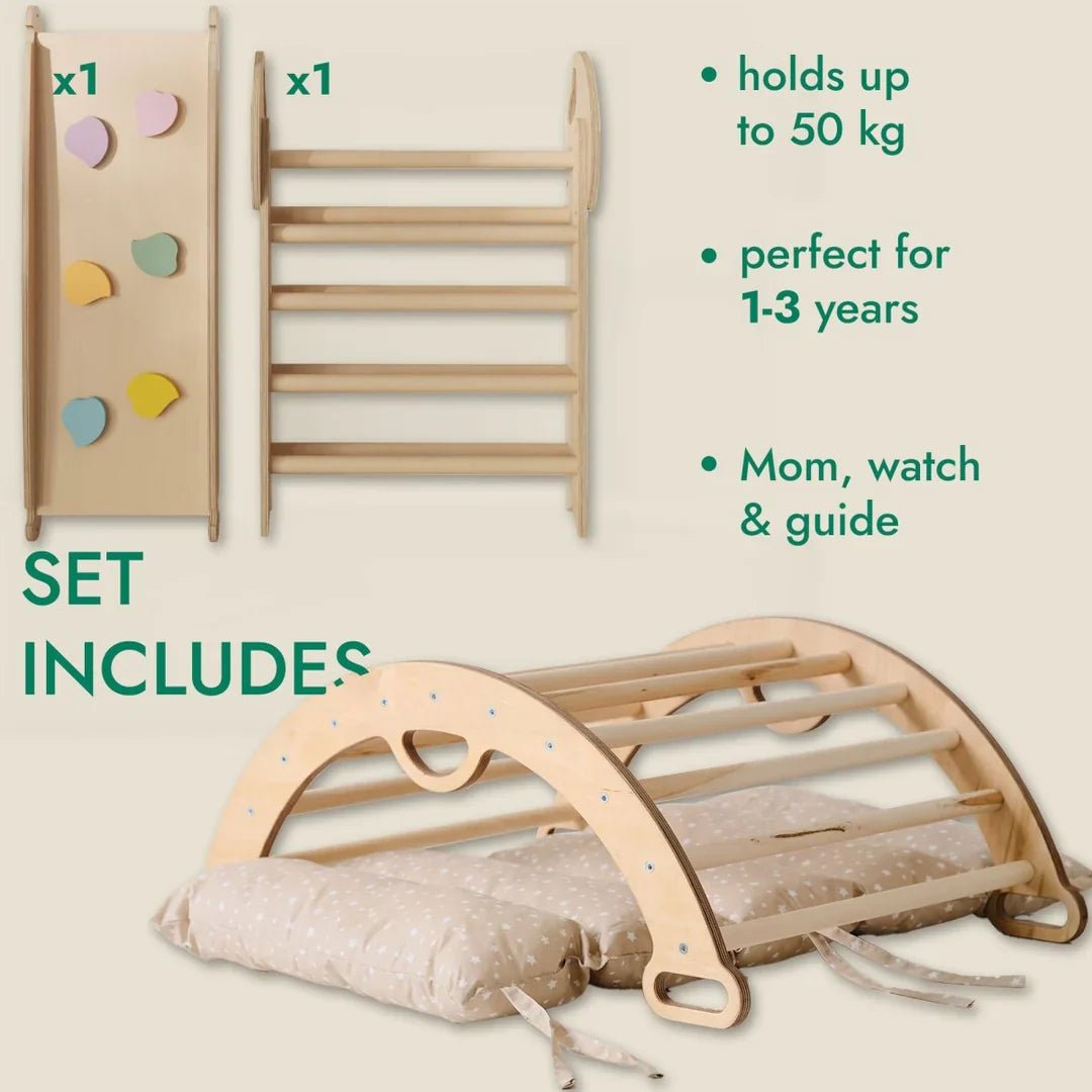 4en1 Ensemble d'escalade pour enfants : Échelle Triangulaire + Arche d'Escalade + Toboggan + Coussin (1 - 3 ans) - Goodevas FR