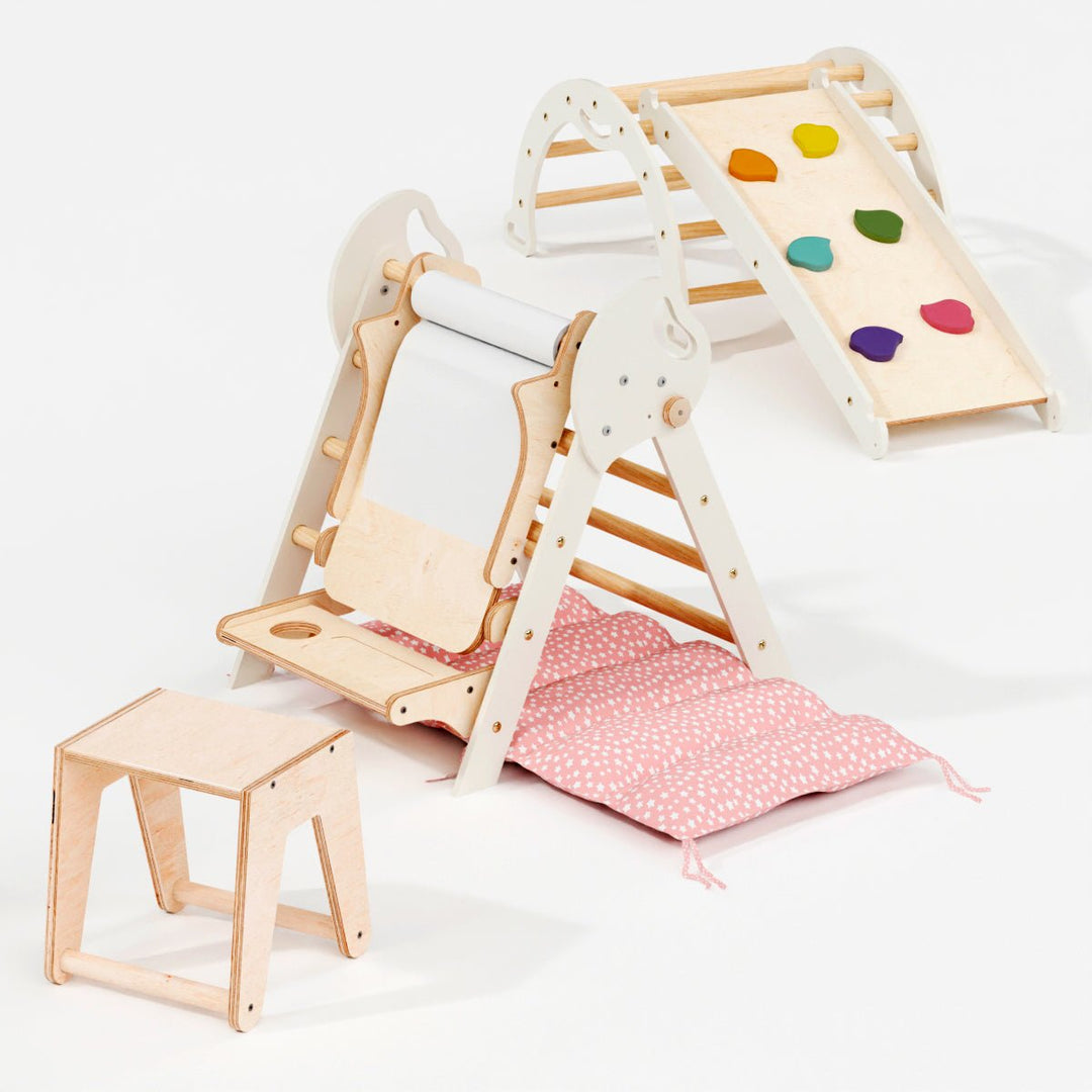 4en1 Ensemble d'escalade pour enfants : Échelle Triangulaire + Arche d'Escalade + Toboggan + Coussin (1 - 3 ans) - Goodevas FR