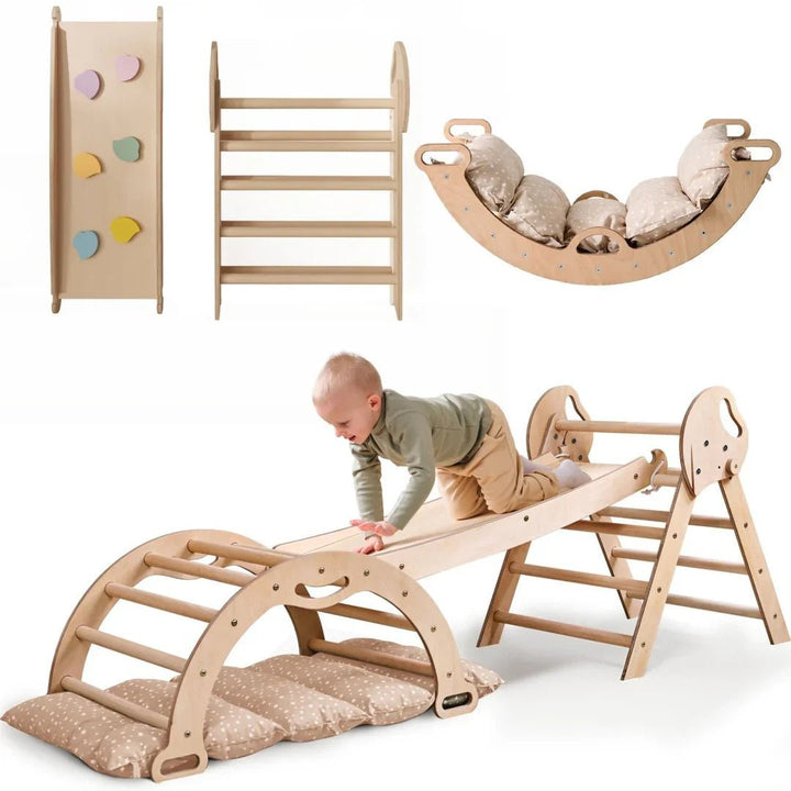 4en1 Ensemble d'escalade pour enfants : Échelle Triangulaire + Arche d'Escalade + Toboggan + Coussin (1 - 3 ans) - Goodevas FR