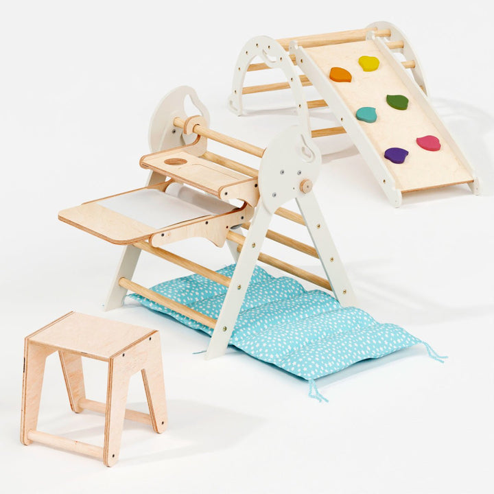 4en1 Ensemble d'escalade pour enfants : Échelle Triangulaire + Arche d'Escalade + Toboggan + Coussin (1 - 3 ans) - Goodevas FR