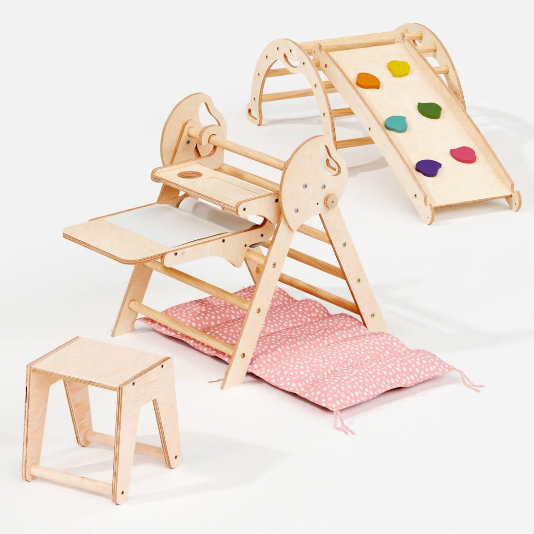 4en1 Ensemble d'escalade pour enfants : Échelle Triangulaire + Arche d'Escalade + Toboggan + Coussin (1 - 3 ans) - Goodevas FR