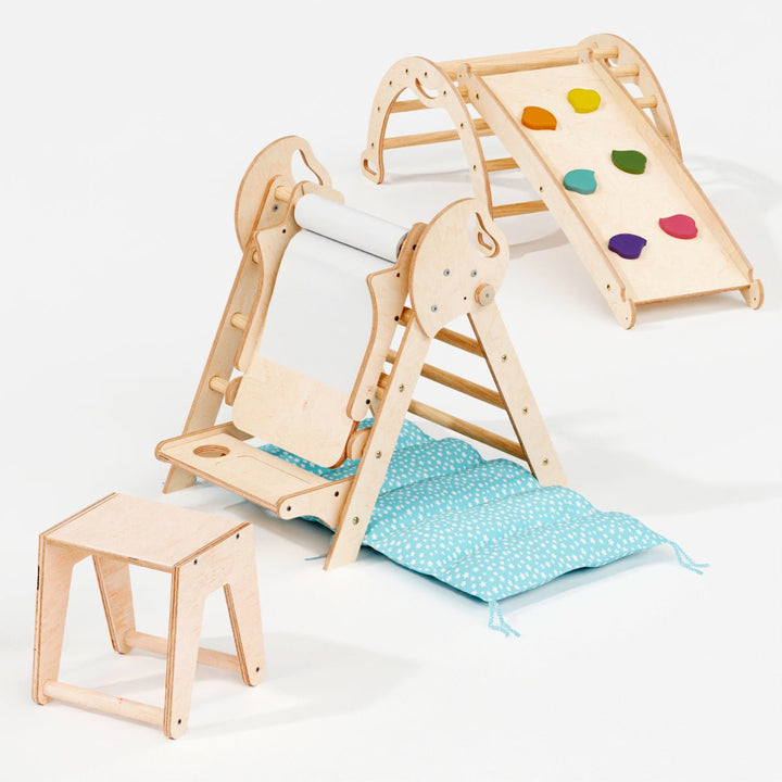 4en1 Ensemble d'escalade pour enfants : Échelle Triangulaire + Arche d'Escalade + Toboggan + Coussin (1 - 3 ans) - Goodevas FR