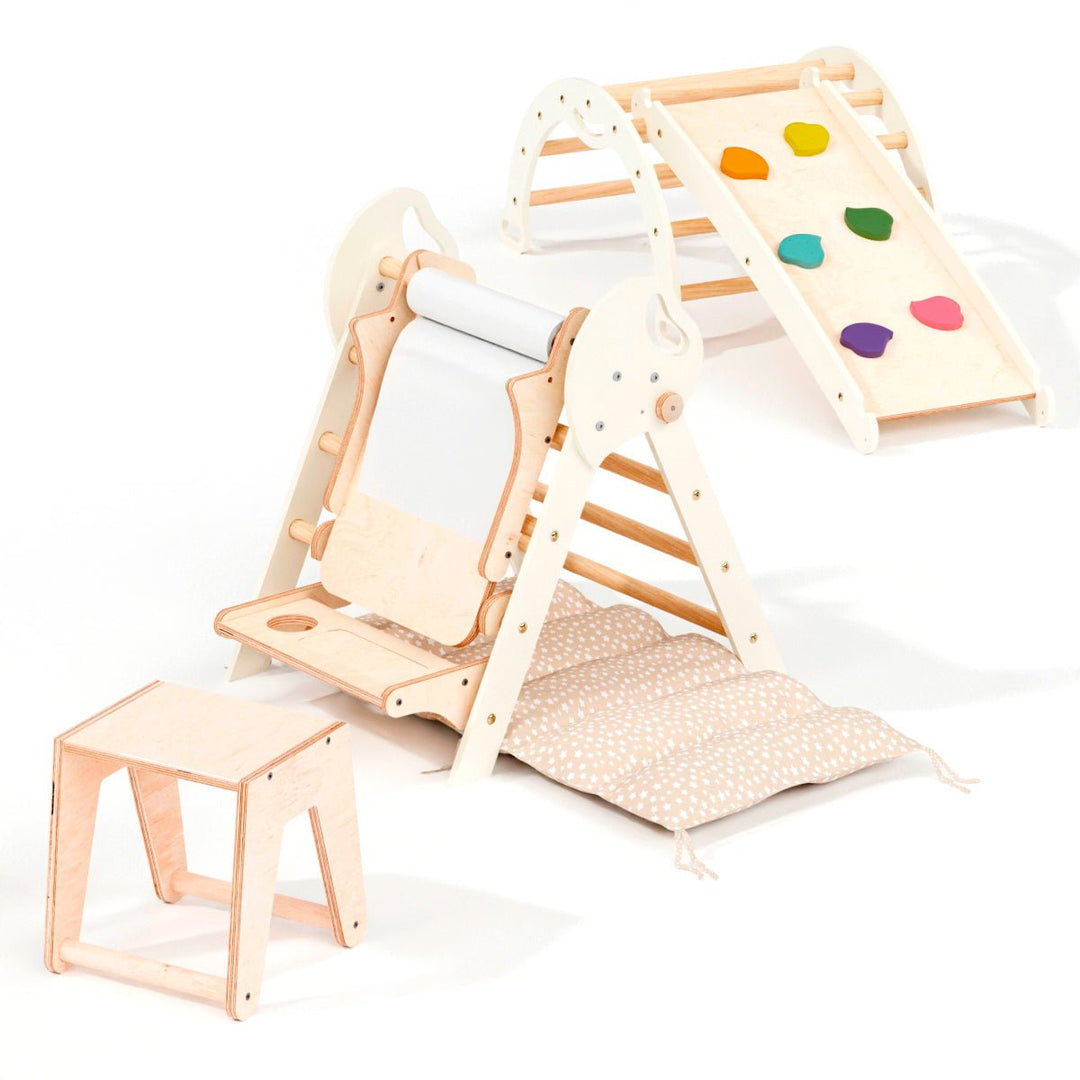 4en1 Ensemble d'escalade pour enfants : Échelle Triangulaire + Arche d'Escalade + Toboggan + Coussin (1 - 3 ans) - Goodevas FR