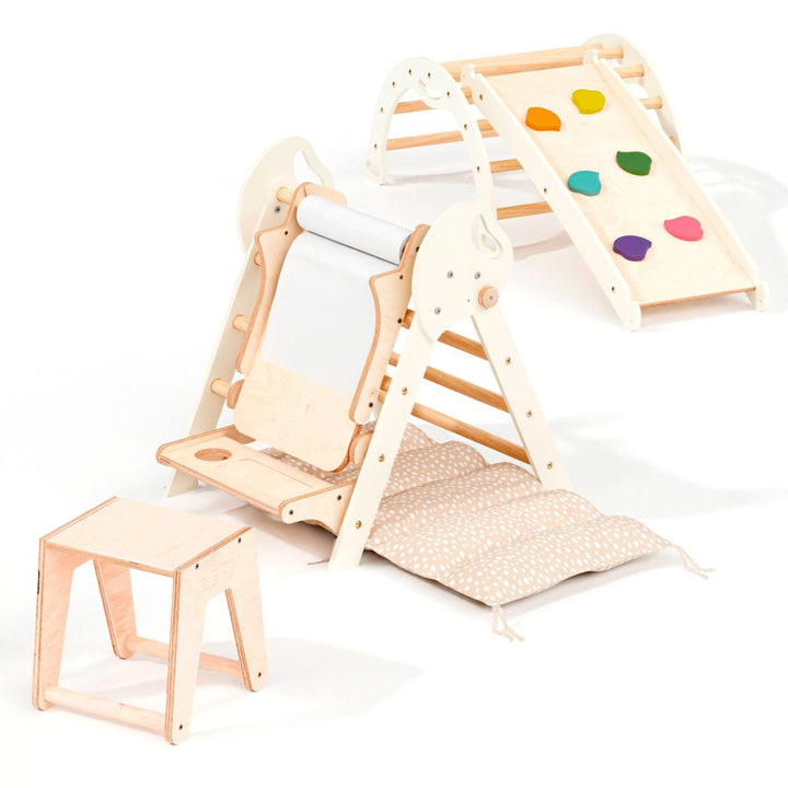 4en1 Ensemble d'escalade pour enfants : Échelle Triangulaire + Arche d'Escalade + Toboggan + Coussin (1 - 3 ans) - Goodevas FR