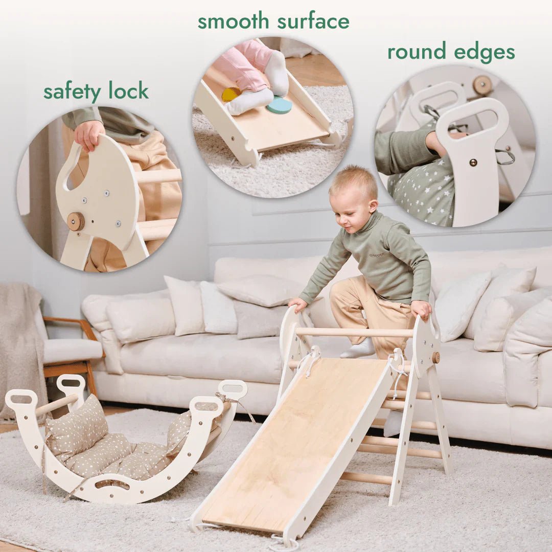 4en1 Ensemble d'escalade pour enfants : Échelle Triangulaire + Arche d'Escalade + Toboggan + Coussin (1 - 3 ans) - Goodevas FR