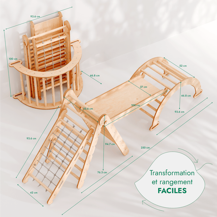 4en1: Set de Triangulaire L'échelle triangulaire + Arche+ Toboggan + Filet à grimper - Goodevas FR