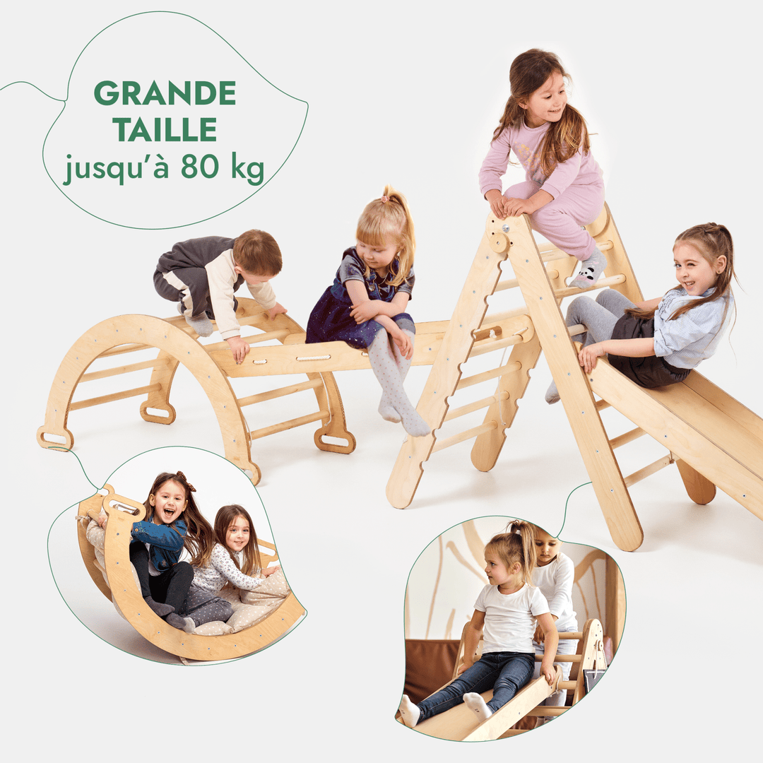4en1: Set de Triangulaire L'échelle triangulaire + Arche+ Toboggan + Filet à grimper - Goodevas FR