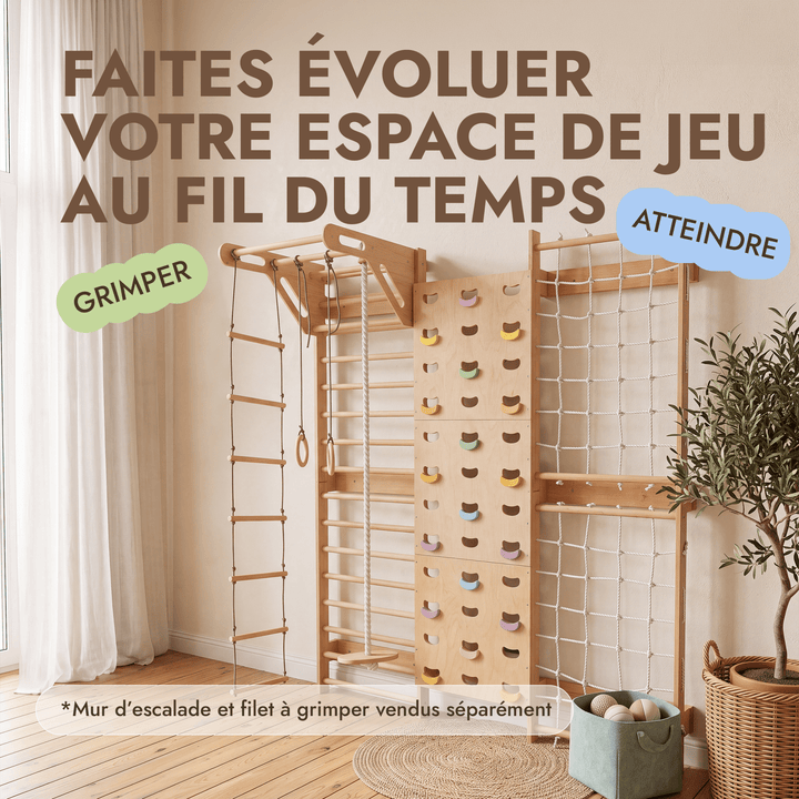 5-in-1 Espalier en Bois avec Barre de Traction & Set de Balançoire 3en1 - Goodevas FR