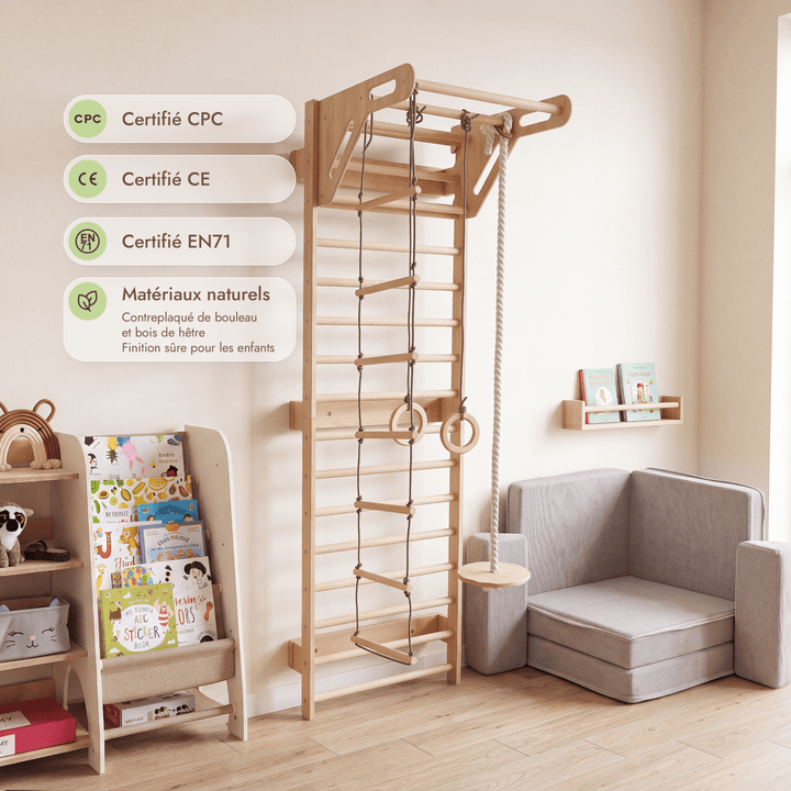 5-in-1 Espalier en Bois avec Barre de Traction & Set de Balançoire 3en1 - Goodevas FR