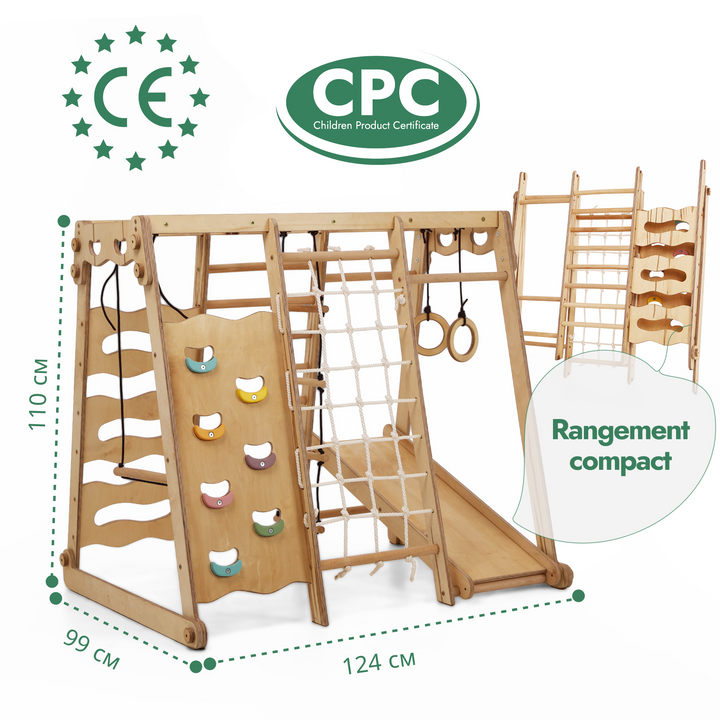 Jungle Gym d'intérieur 6 en 1 pour enfants : aire de jeux + balançoires + toboggan + corde + escaliers