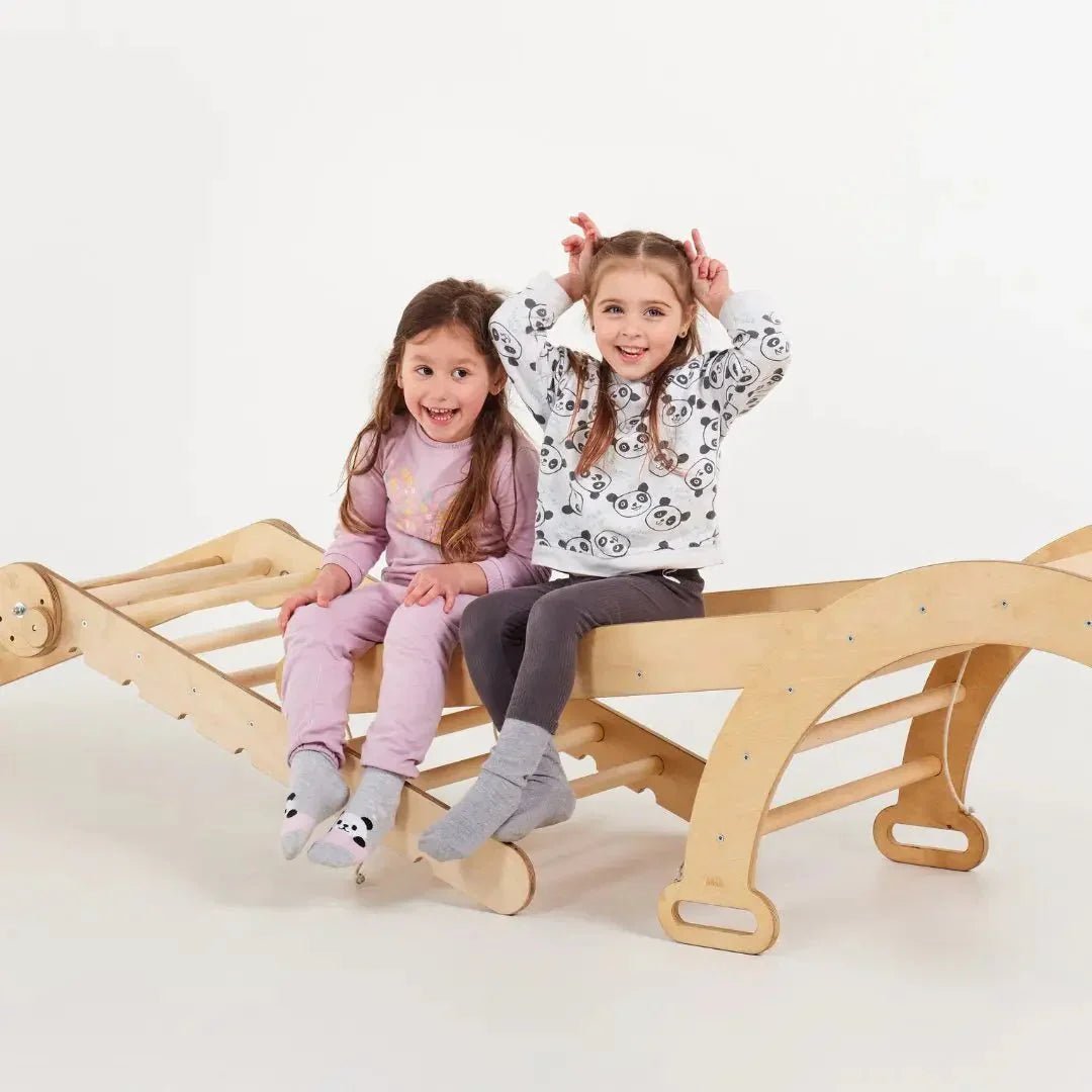 5en1 Ensemble d'Escalade Montessori : Échelle Triangulaire + Arche d'Escalade + Toboggan + Filet d'Escalade + Ajout Artistique - Goodevas FR