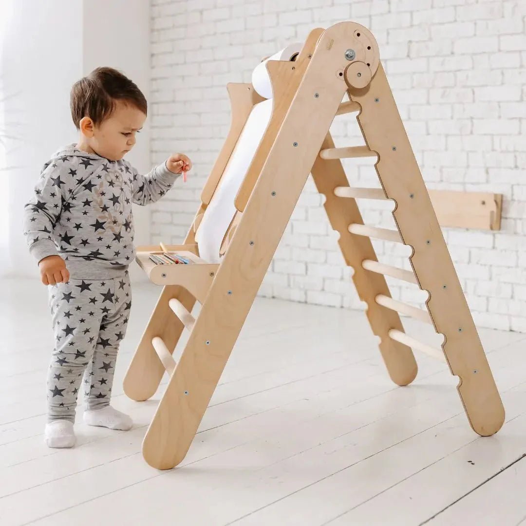 5en1 Ensemble d'Escalade Montessori : Échelle Triangulaire + Arche d'Escalade + Toboggan + Filet d'Escalade + Ajout Artistique - Goodevas FR