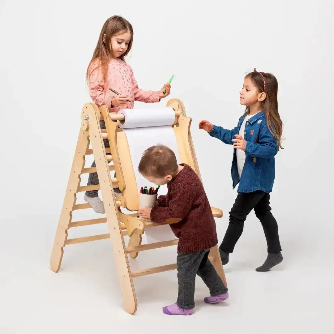 5en1 Ensemble d'Escalade Montessori : Échelle Triangulaire + Arche d'Escalade + Toboggan + Filet d'Escalade + Ajout Artistique - Goodevas FR