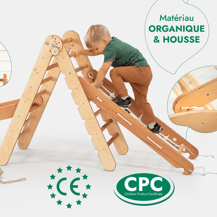 5en1 Ensemble d'Escalade Montessori : Échelle Triangulaire + Arche d'Escalade + Toboggan + Filet d'Escalade + Coussin - Goodevas FR