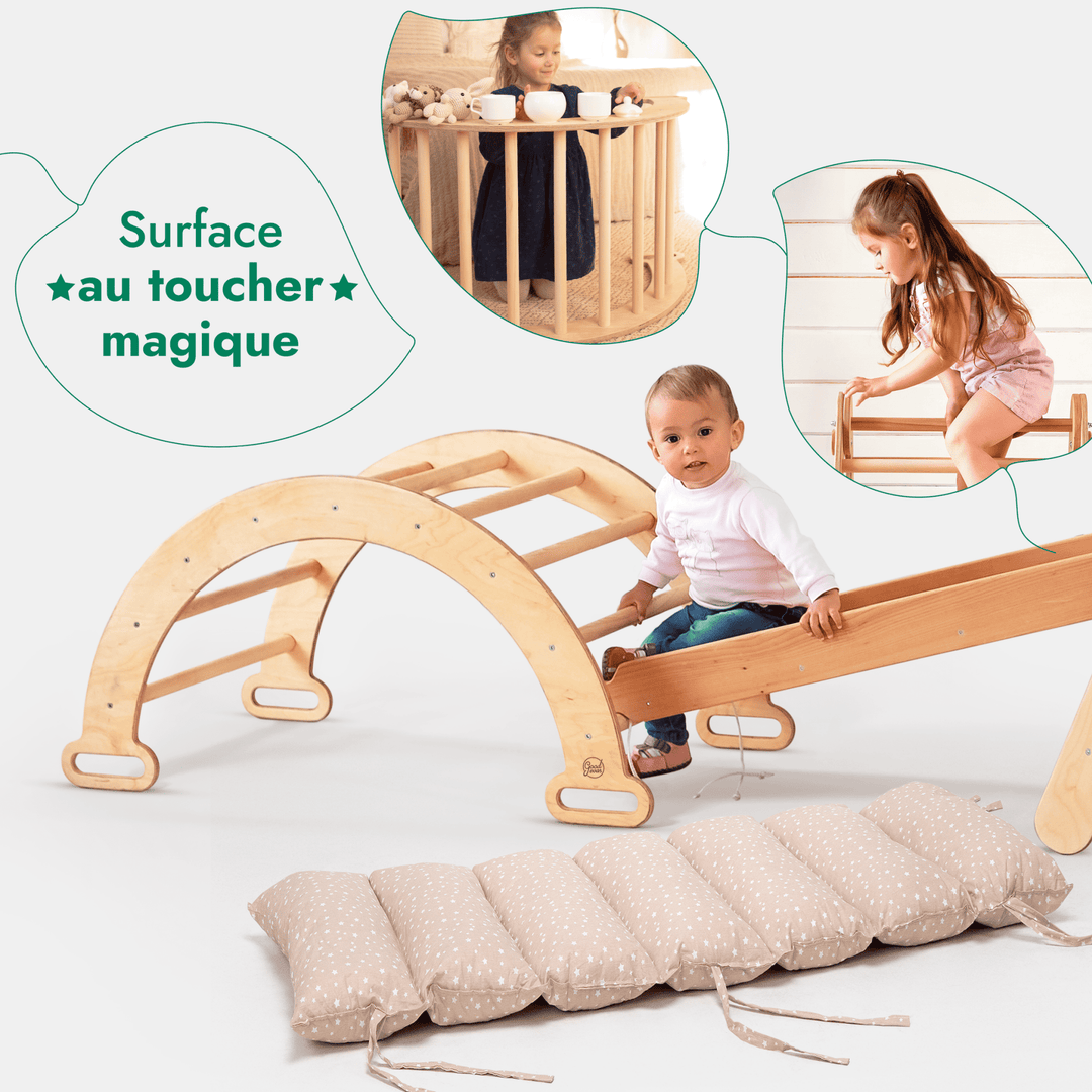 5en1 Ensemble d'Escalade Montessori : Échelle Triangulaire + Arche d'Escalade + Toboggan + Filet d'Escalade + Coussin - Goodevas FR