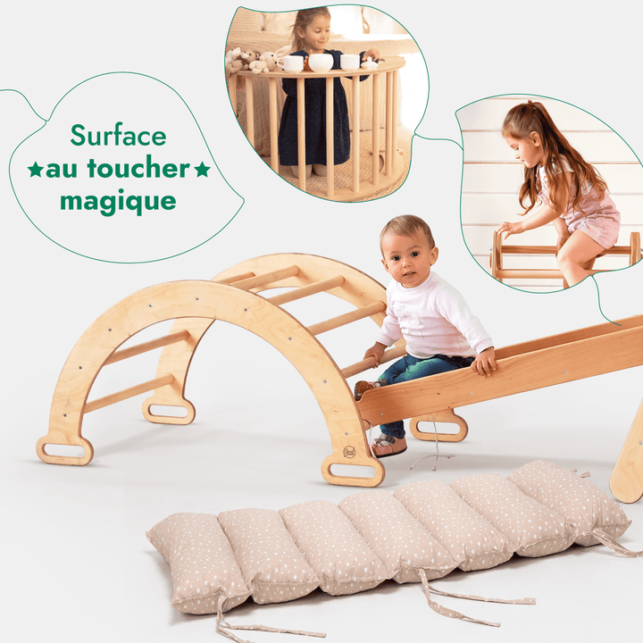 5en1 Ensemble d'Escalade Montessori : Échelle Triangulaire + Arche d'Escalade + Toboggan + Filet d'Escalade + Coussin - Goodevas FR