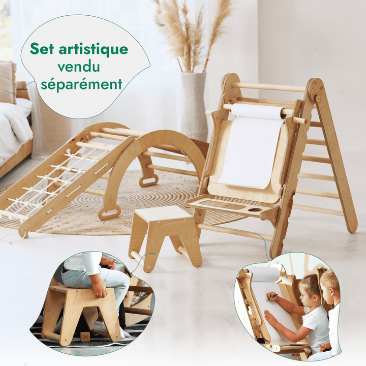 5en1 Ensemble d'Escalade Montessori : Échelle Triangulaire + Arche d'Escalade + Toboggan + Filet d'Escalade + Coussin - Goodevas FR