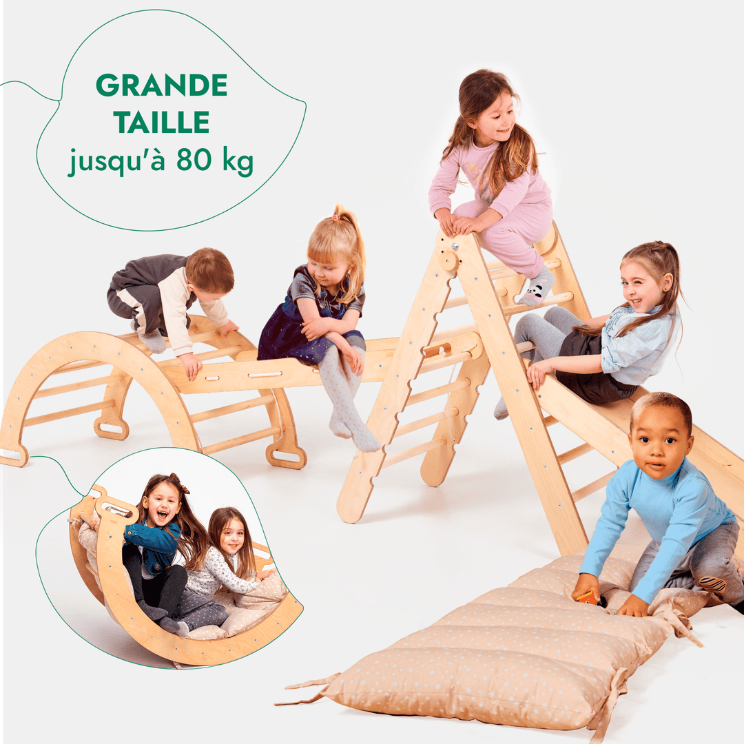 5en1 Ensemble d'Escalade Montessori : Échelle Triangulaire + Arche d'Escalade + Toboggan + Filet d'Escalade + Coussin - Goodevas FR