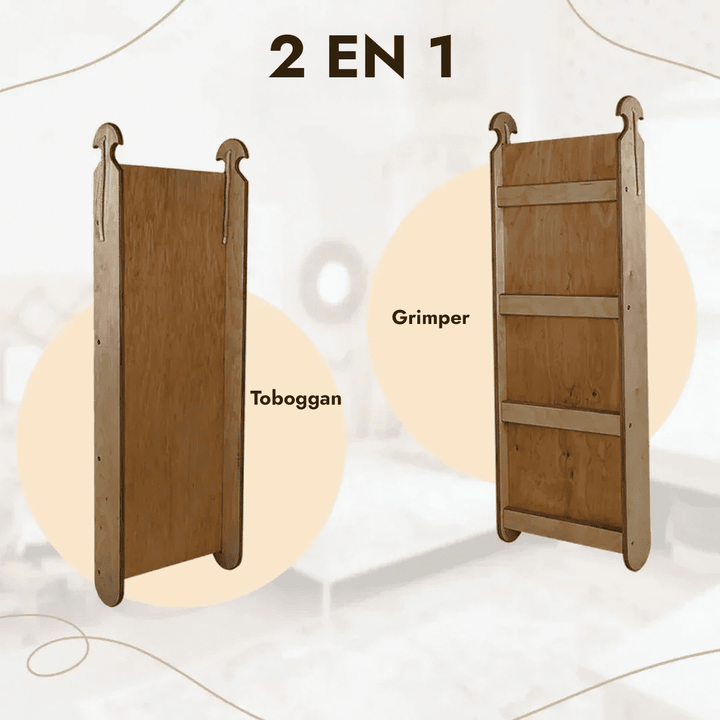 5en1 Ensemble d'escalade Montessori : Échelle triangulaire + Arche/Bascule + Planche/Toboggan + Filet + Coussin - Chocolat - Goodevas FR