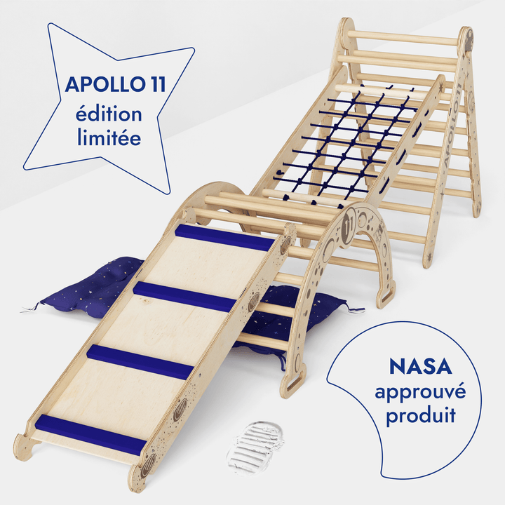 Ensemble d'escalade Apollo 5-en-1 : Triangle de Pikler, Arche, Planche de glisse et Coussin pour les petits astronautes