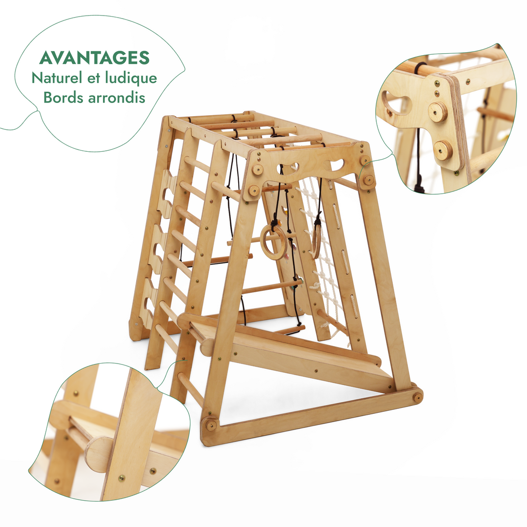 Jungle Gym d'intérieur 6 en 1 pour enfants : aire de jeux + balançoires + toboggan + corde + escaliers