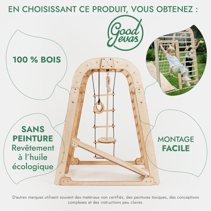 6en1 Aire de Jeux en Bois pour Enfants - Aire de Jeux + Ensemble de Balançoires + Toboggan - Goodevas FR