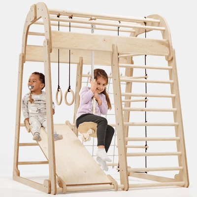 6en1 Aire de Jeux en Bois pour Enfants - Aire de Jeux + Ensemble de Balançoires + Toboggan