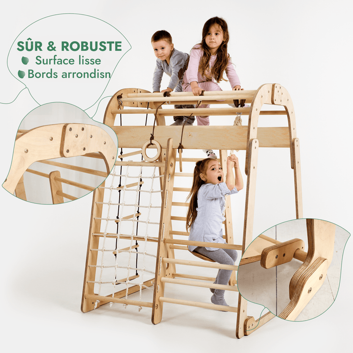 6en1 Aire de Jeux en Bois pour Enfants - Aire de Jeux + Ensemble de Balançoires + Toboggan - Goodevas FR